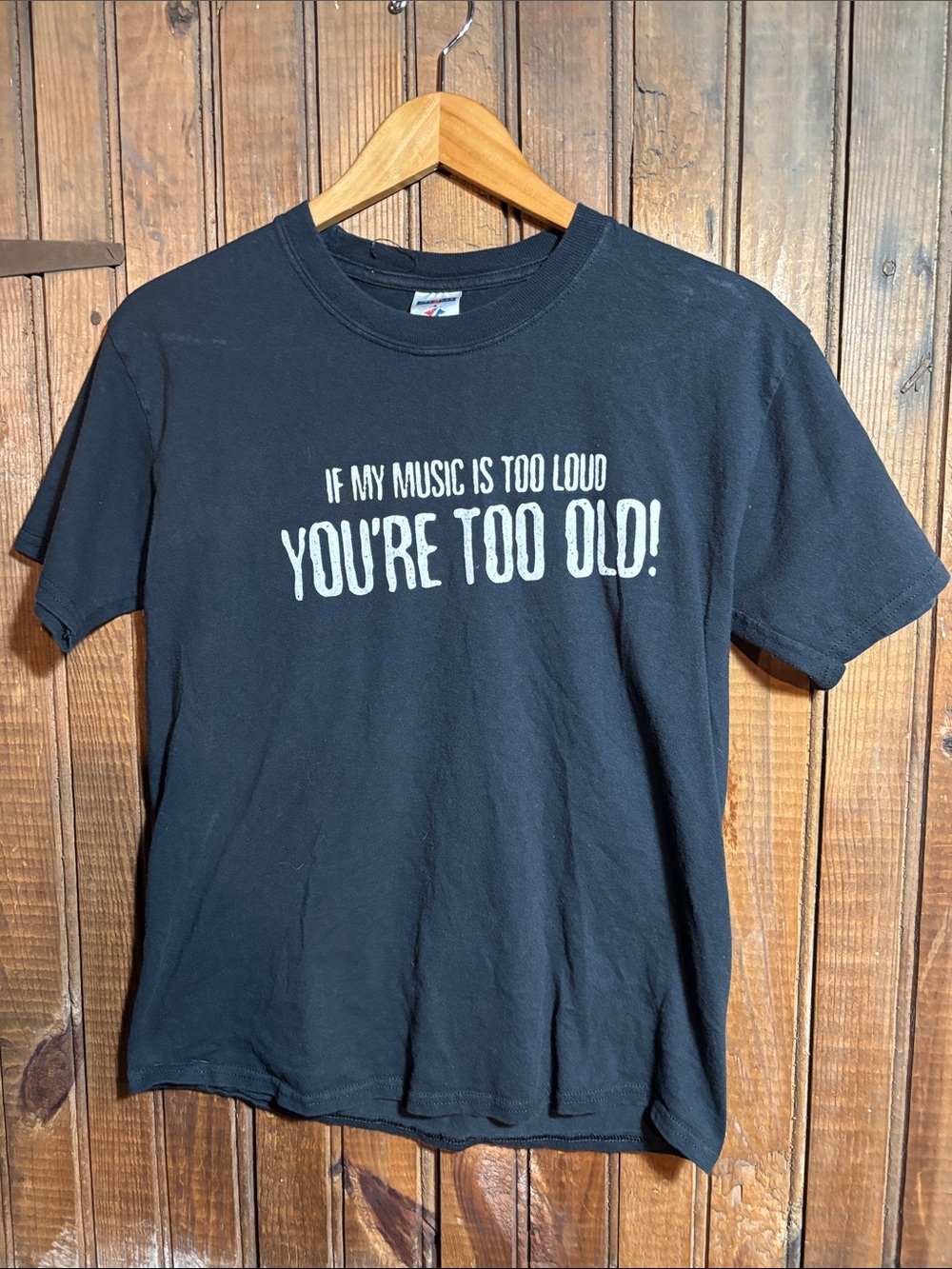 Jerzees Black Tee with White Printed Slogan